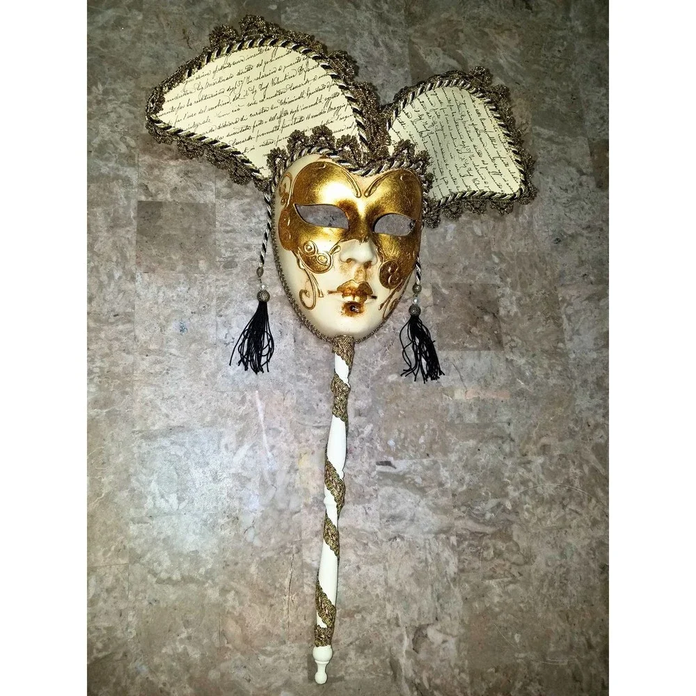 Vintage Hand-Crafted Venetian Venezia Masquerade Mask Opera Stick Made in Italy
